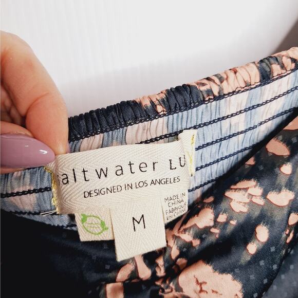 Saltwater LUXE Alyvia Midi Dress M Dark Ivy Floral Cottage Boho Smocked Puff - Picture 5 of 14